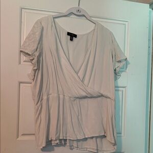 Eloquii White V-Neck Surplice Peplum Top